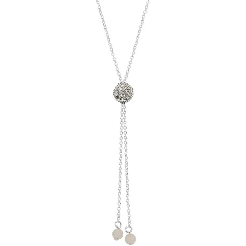 Unwritten Rose Quartz Crystal Fireball Lariat Necklace Silver Plated NWT